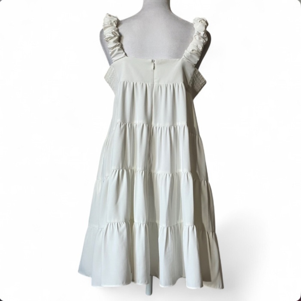 Amanda Uprichard Tiered Nicolia Mini Babydoll Dress in Ivory White size Medium - Picture 5 of 11